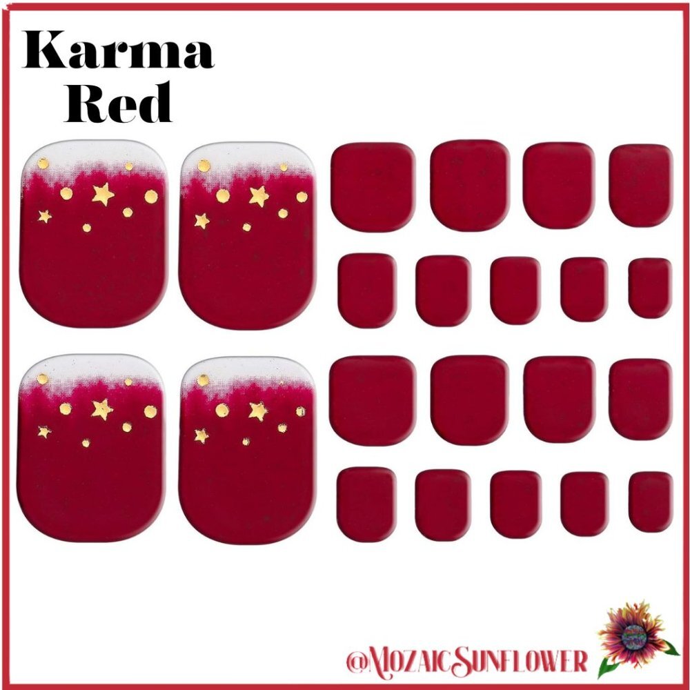 22 Pedicure Wraps 5 𝐅𝐨𝐫 $𝟗 Karma Design Deep Red Gold Stars Moons NEW